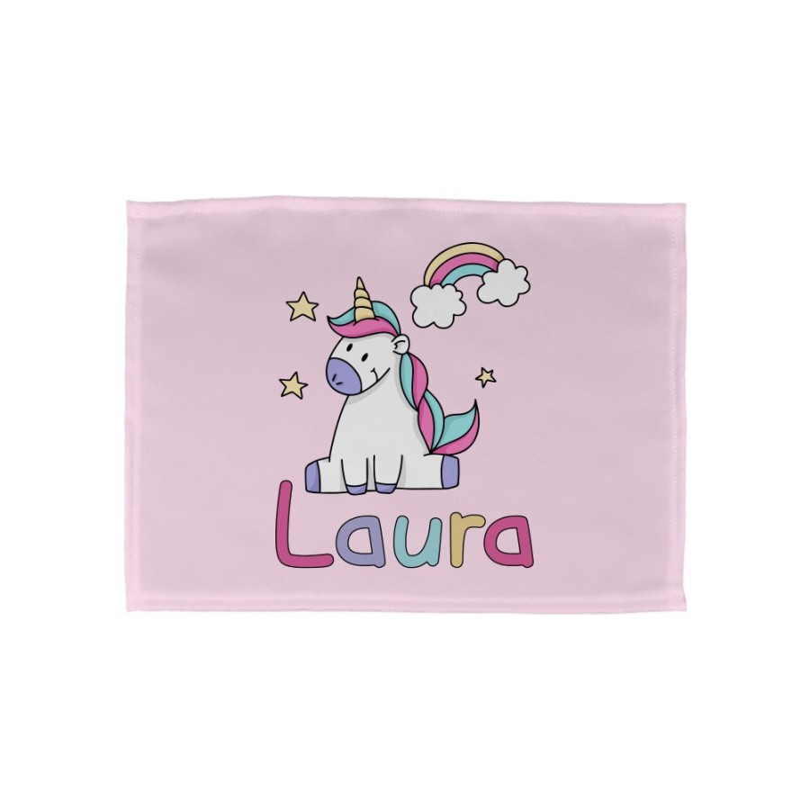 Tovaglietta personalizzata con nome unicorno con arcobaleno e stelle Unicorni