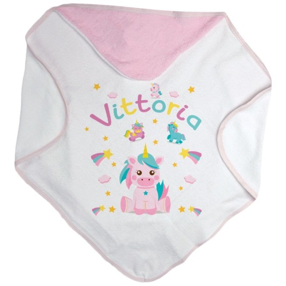 Accappatoio neonato personalizzato con nome baby unicorno con arcobaleno Unicorni