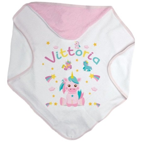 Accappatoio neonato personalizzato con nome baby unicorno...