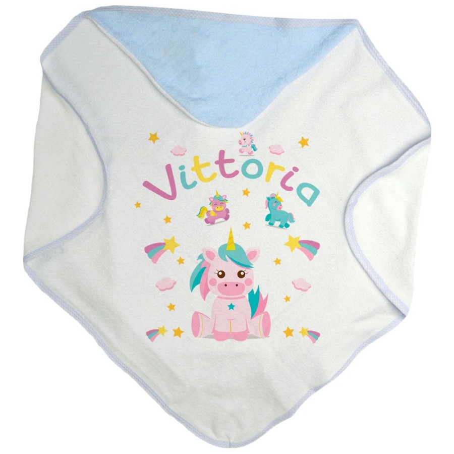 Accappatoio neonato personalizzato con nome baby unicorno con arcobaleno Unicorni