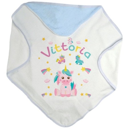 Accappatoio neonato personalizzato con nome baby unicorno con arcobaleno Unicorni
