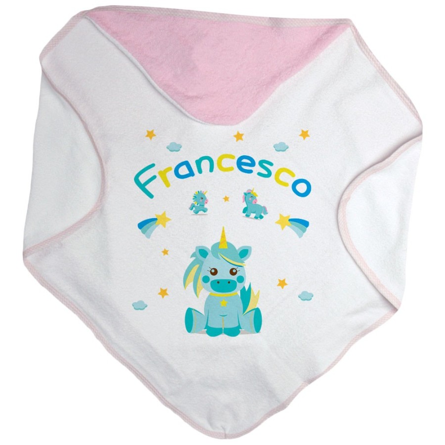 Accappatoio neonato personalizzato con nome baby unicorno con arcobaleno Unicorni