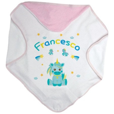 Accappatoio neonato personalizzato con nome baby unicorno con arcobaleno Unicorni