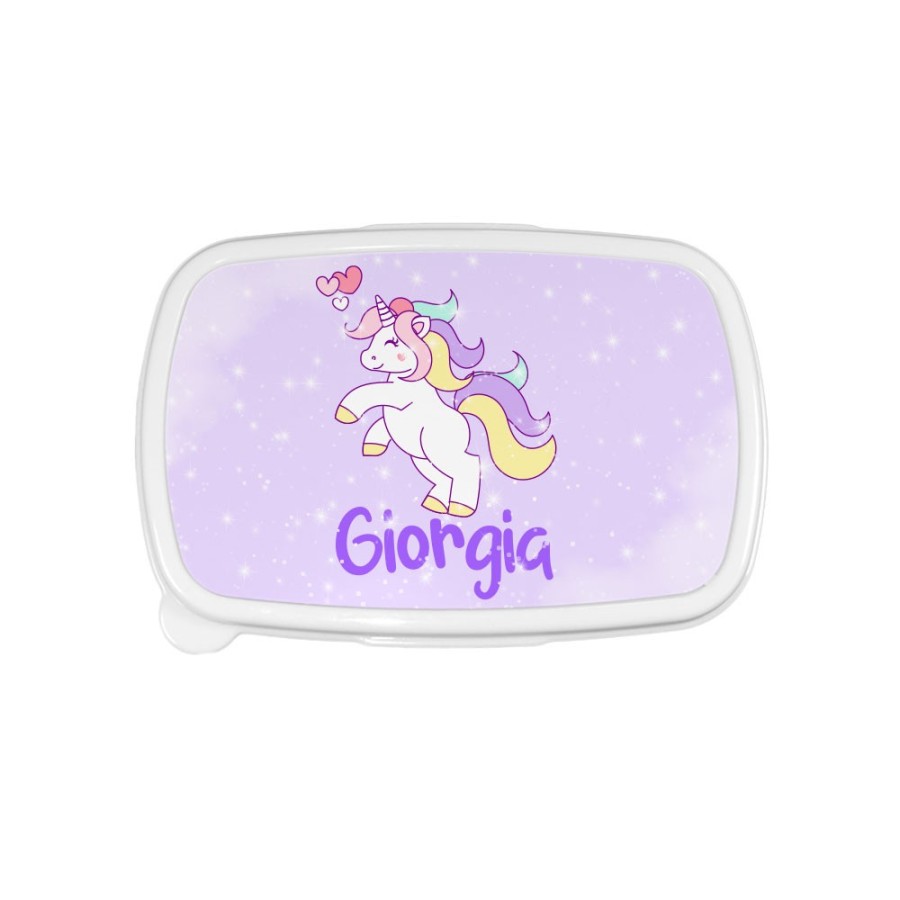 Porta pranzo personalizzato con nome unicorno con cuoricini Unicorni