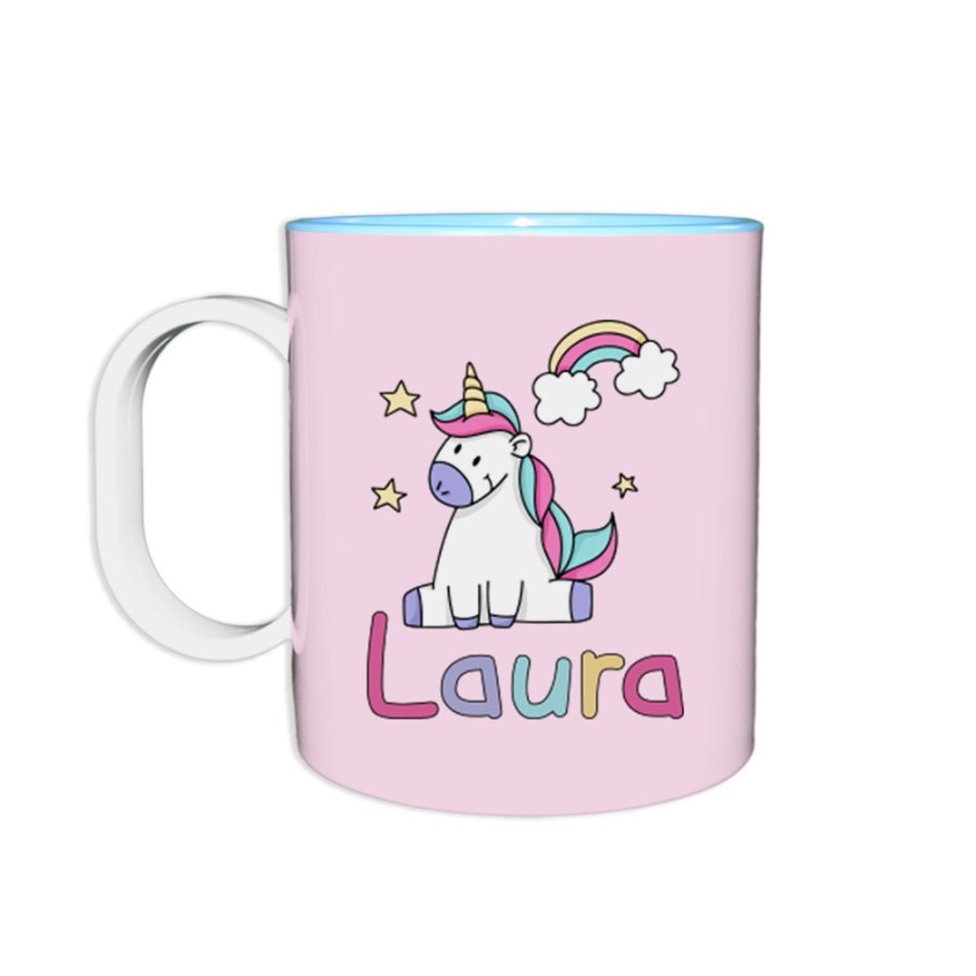 Tazza in plastica personalizzata con nome unicorno con arcobaleno e stelle Unicorni