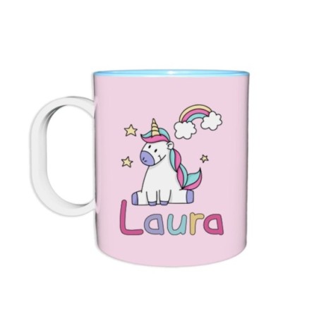 Tazza in plastica personalizzata con nome unicorno con arcobaleno e stelle Unicorni