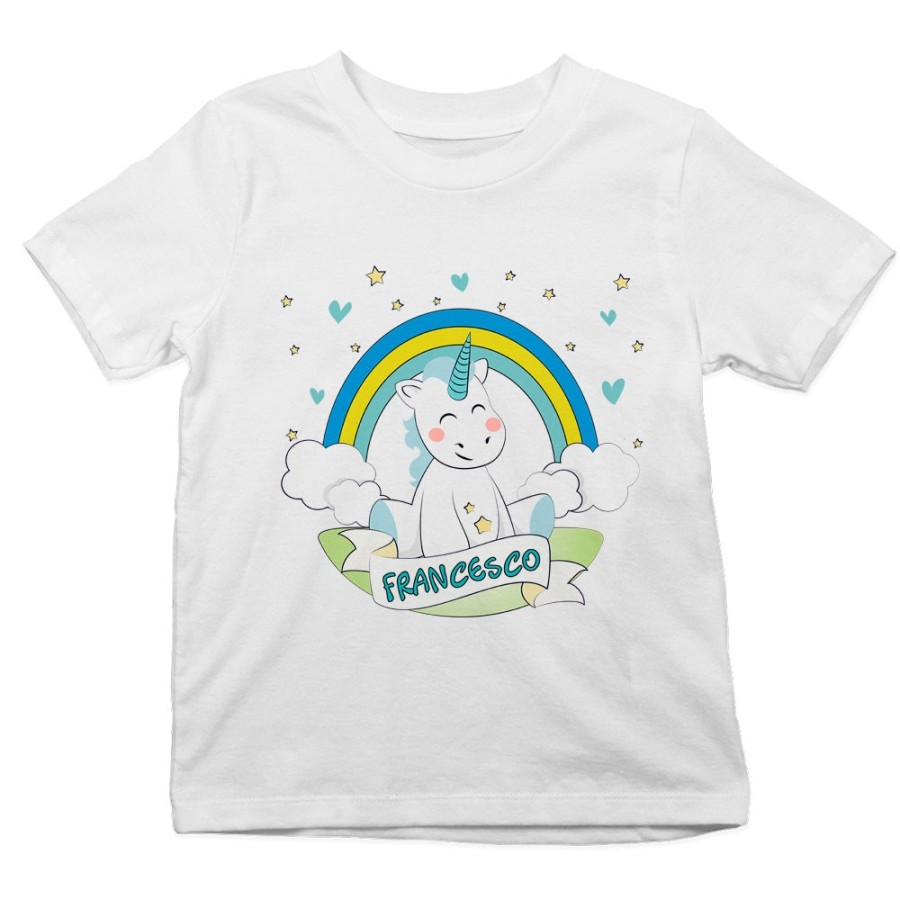 T-shirt bambino personalizzata con nome piccolo unicorno Unicorni