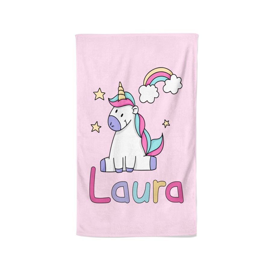 Asciugamani personalizzato con nome unicorno con arcobaleno e stelle Unicorni