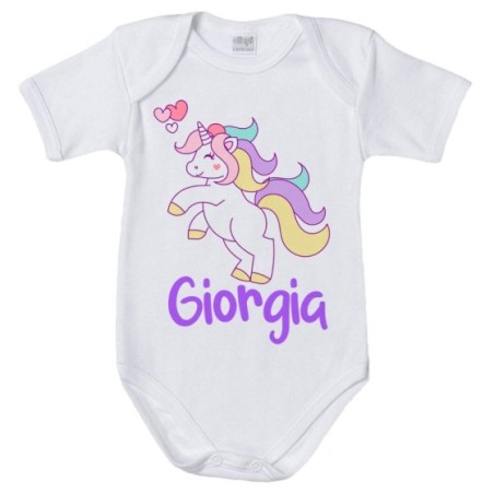 Body neonato personalizzato con nome unicorno con cuoricini