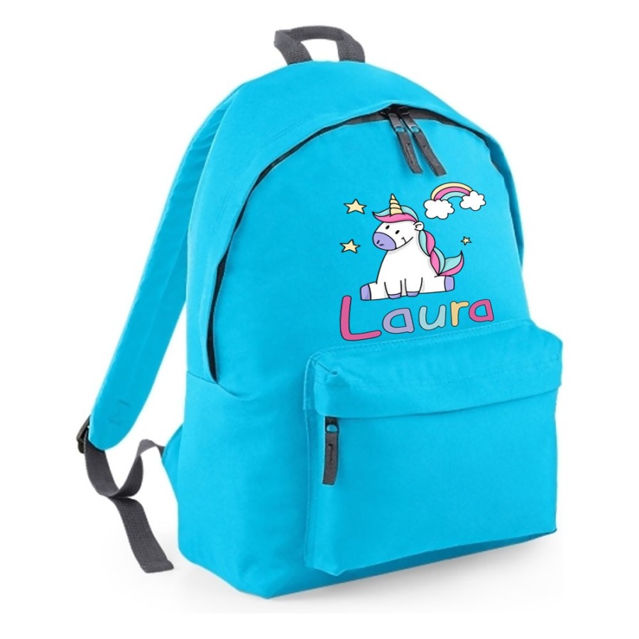 Zaino personalizzato con nome unicorno con arcobaleno e stelle Unicorni