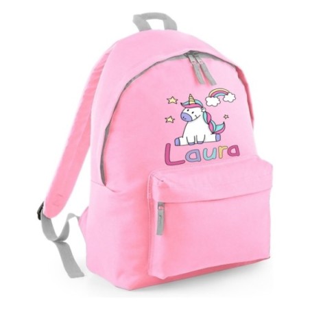 Zaino personalizzato con nome unicorno con arcobaleno e stelle Unicorni