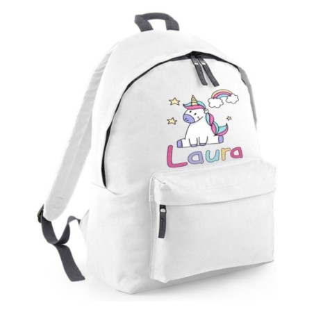 Zaino personalizzato con nome unicorno con arcobaleno e stelle Unicorni