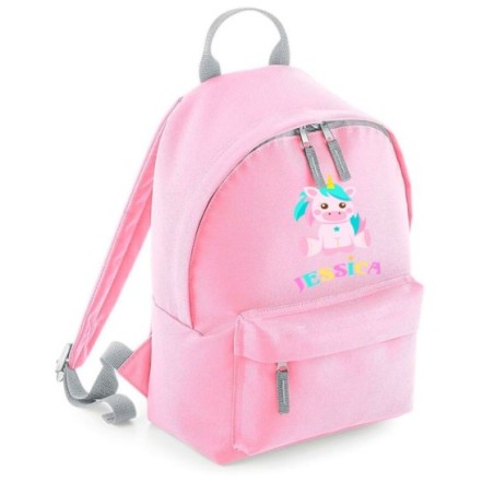 Zaino personalizzato con nome baby unicorno con arcobaleno
