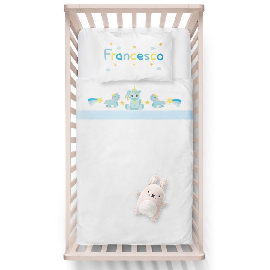 Lenzuola culletta e carrozzina personalizzato con nome baby unicorno con arcobaleno Unicorni