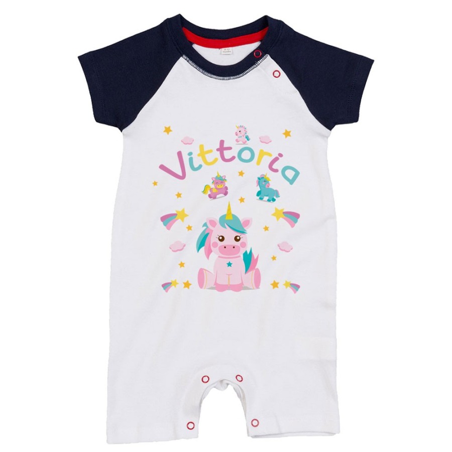 Pagliaccetto neonato personalizzato con nome baby unicorno con arcobaleno Unicorni