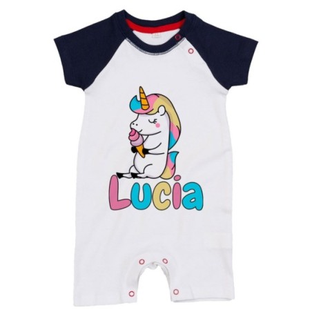 Pagliaccetto neonato personalizzato con nome unicorno con...