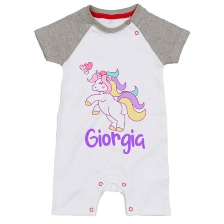Pagliaccetto neonato personalizzato con nome unicorno con cuoricini Unicorni