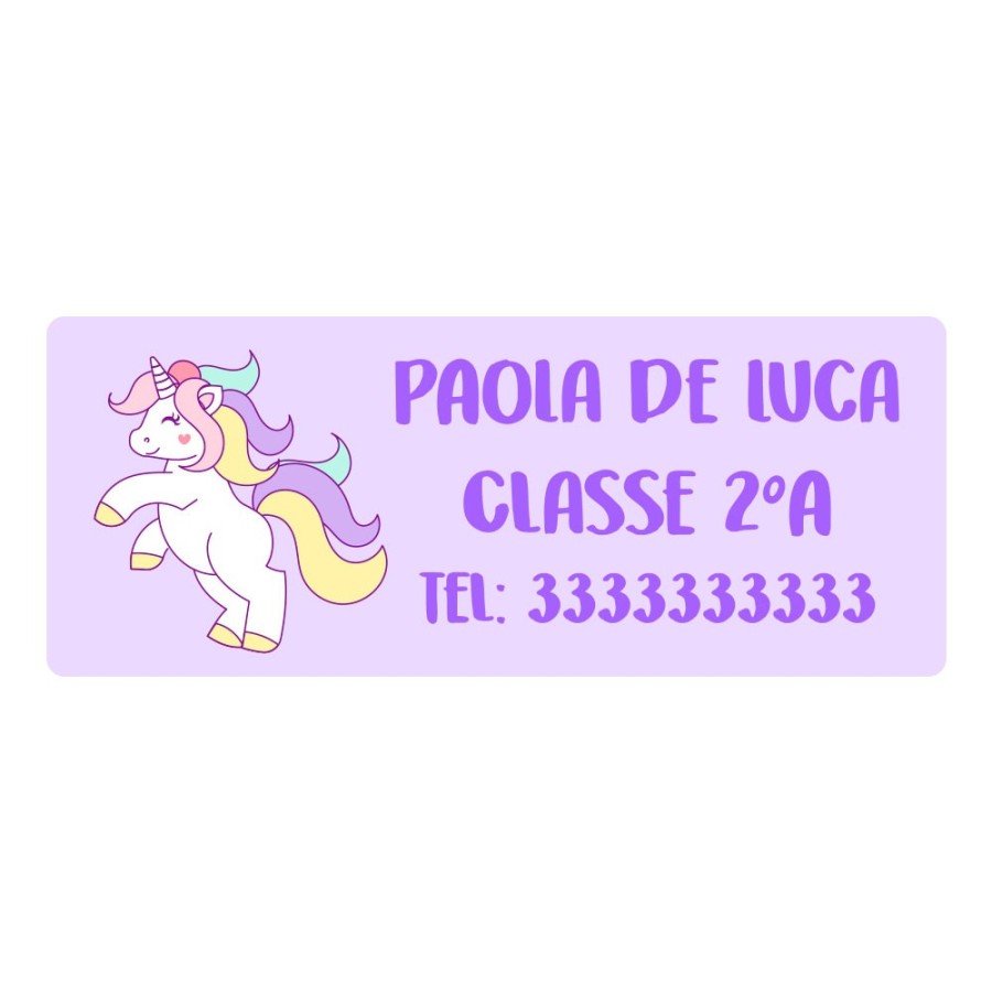 Etichette termoadesive personalizzate con nome unicorno con cuoricini per indumenti scolastici Unicorni