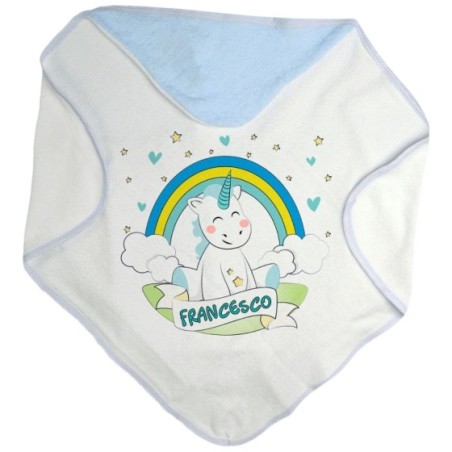 Accappatoio neonato personalizzato con nome piccolo unicorno