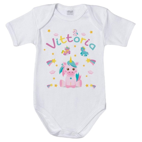 Body neonato personalizzato con nome baby unicorno con arcobaleno Unicorni