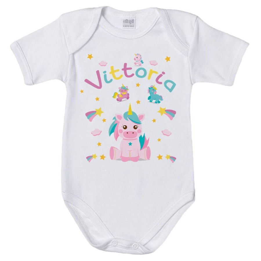 Body neonato personalizzato con nome baby unicorno con arcobaleno Unicorni