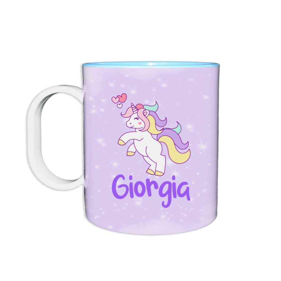 Tazza in plastica personalizzata con nome unicorno con cuoricini Unicorni