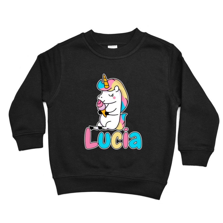 Felpa bambino personalizzata con nome unicorno con gelato Unicorni