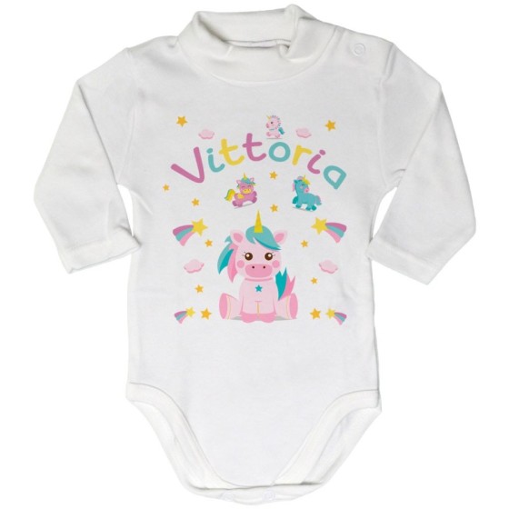 Body lupetto neonato personalizzato con nome baby unicorno con arcobaleno Unicorni