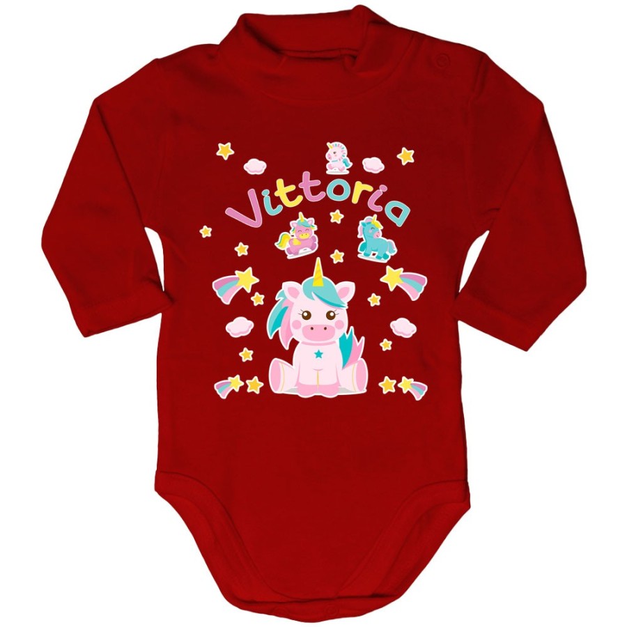 Body lupetto neonato personalizzato con nome baby unicorno con arcobaleno Unicorni
