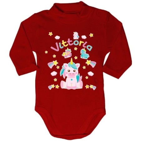 Body lupetto neonato personalizzato con nome baby unicorno con arcobaleno Unicorni