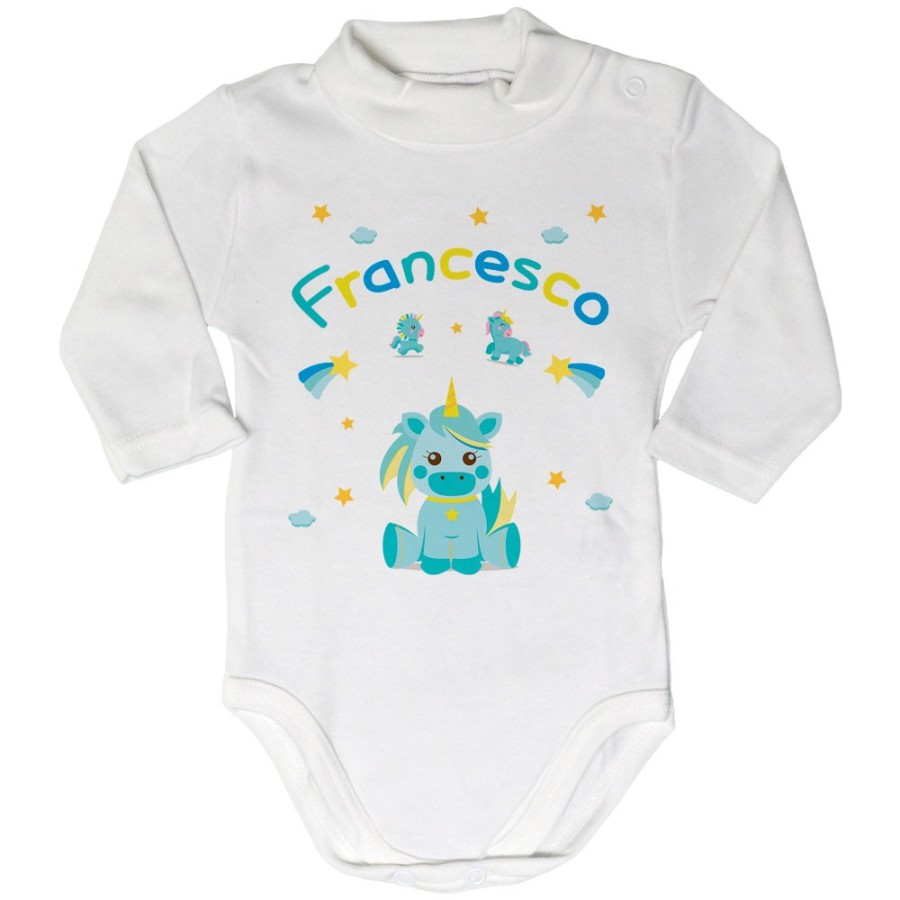 Body lupetto neonato personalizzato con nome baby unicorno con arcobaleno Unicorni