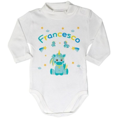 Body lupetto neonato personalizzato con nome baby unicorno con arcobaleno Unicorni