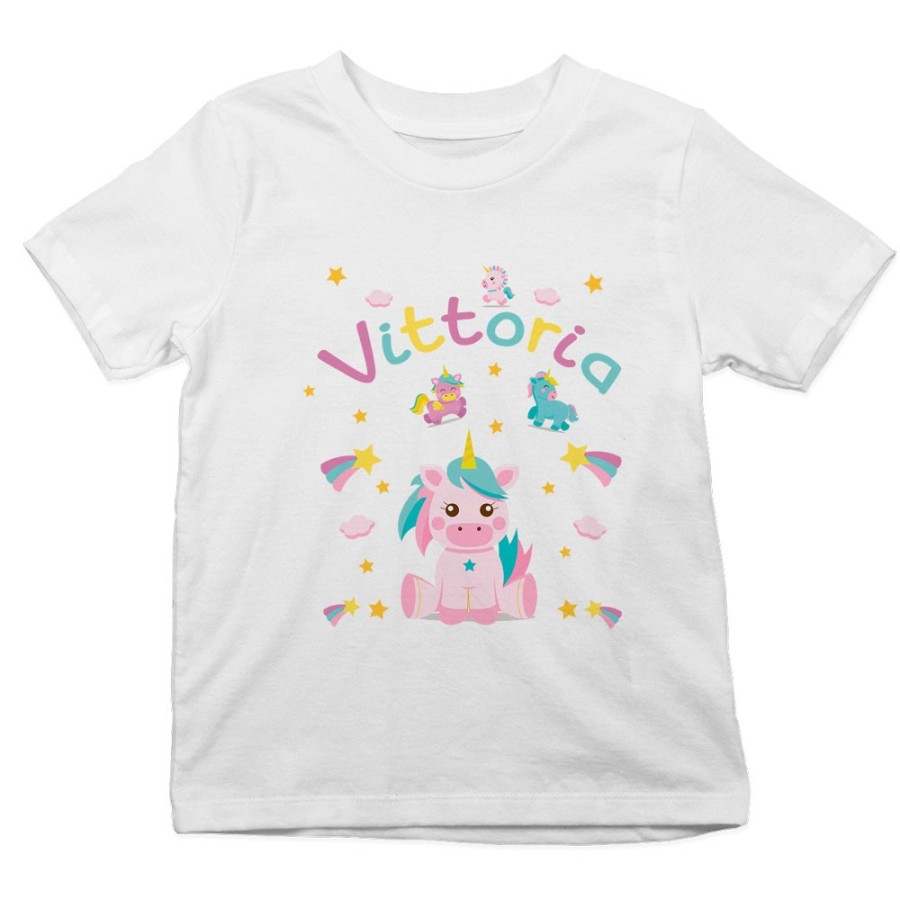 T-shirt bambino personalizzata con nome baby unicorno con arcobaleno Unicorni