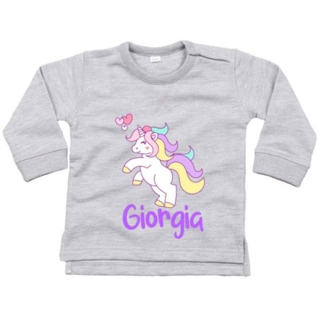 Felpa neonato personalizzata con nome unicorno con cuoricini
