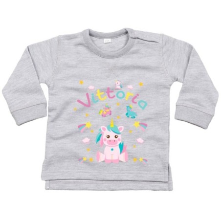 Felpa neonato personalizzata con nome baby unicorno con...