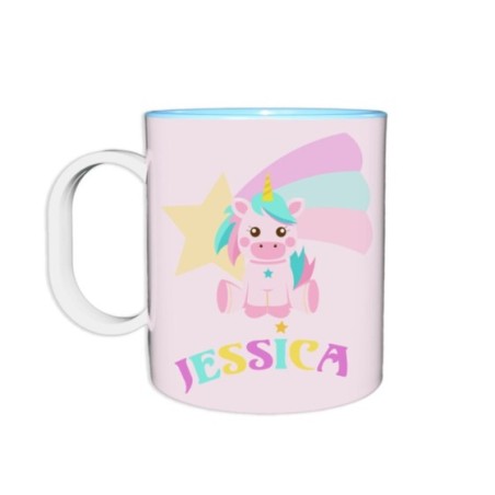 Tazza in plastica personalizzata con nome baby unicorno con arcobaleno Unicorni