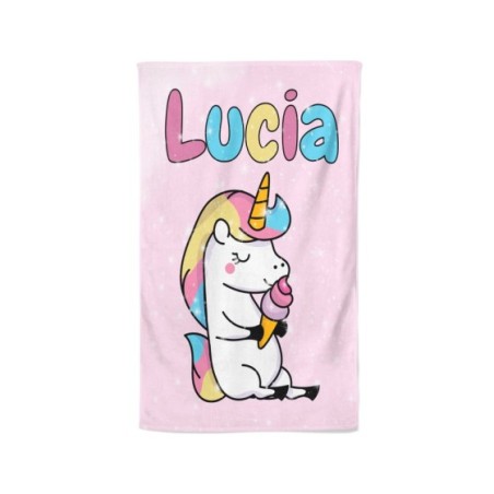 Asciugamani personalizzato con nome unicorno con gelato