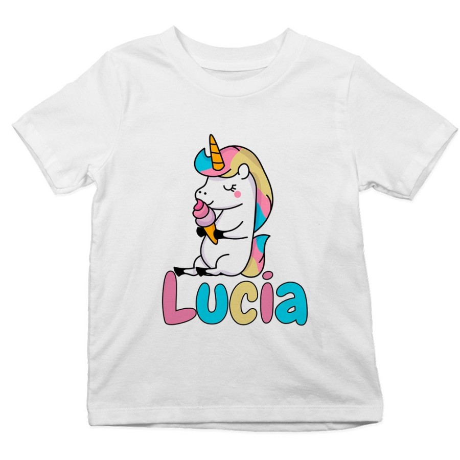T-shirt bambino personalizzata con nome unicorno con gelato Unicorni