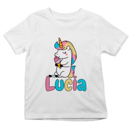 T-shirt bambino personalizzata con nome unicorno con gelato Unicorni