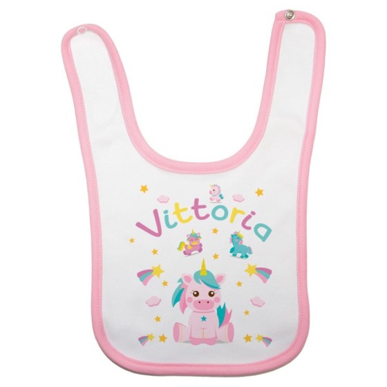 Bavaglino neonato personalizzato con nome baby unicorno con arcobaleno Unicorni