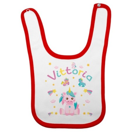 Bavaglino neonato personalizzato con nome baby unicorno con arcobaleno Unicorni