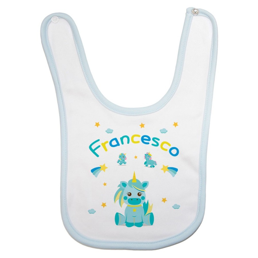 Bavaglino neonato personalizzato con nome baby unicorno con arcobaleno Unicorni