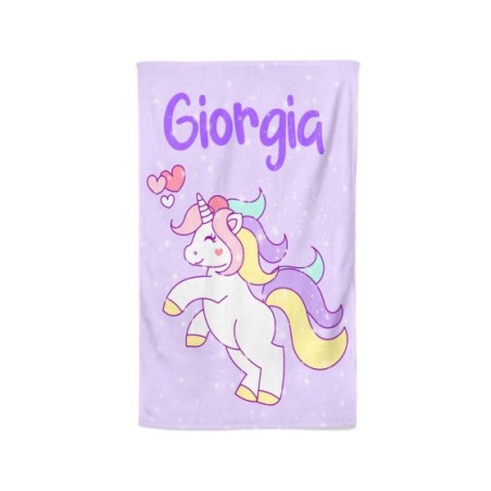 Asciugamani personalizzato con nome unicorno con cuoricini