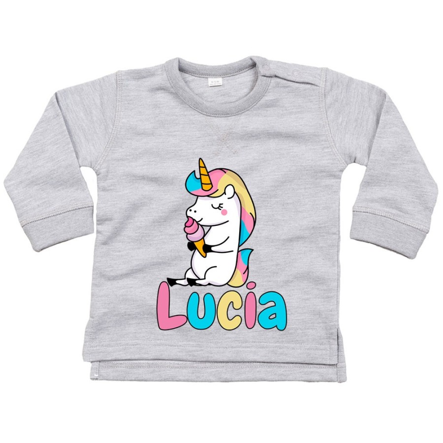 Felpa neonato personalizzata con nome unicorno con gelato Unicorni
