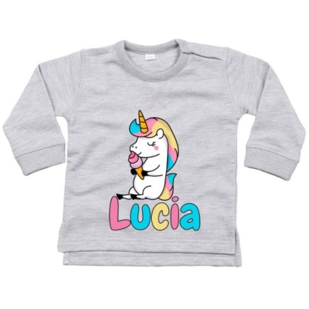 Felpa neonato personalizzata con nome unicorno con gelato