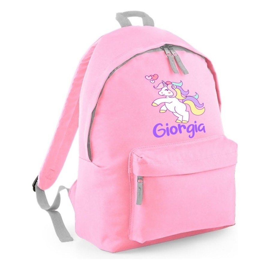 Zaino personalizzato con nome unicorno con cuoricini Unicorni
