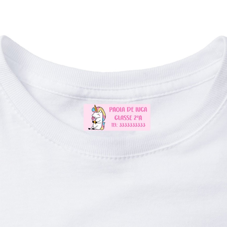 Etichette termoadesive personalizzate con nome unicorno con gelato per indumenti scolastici Unicorni