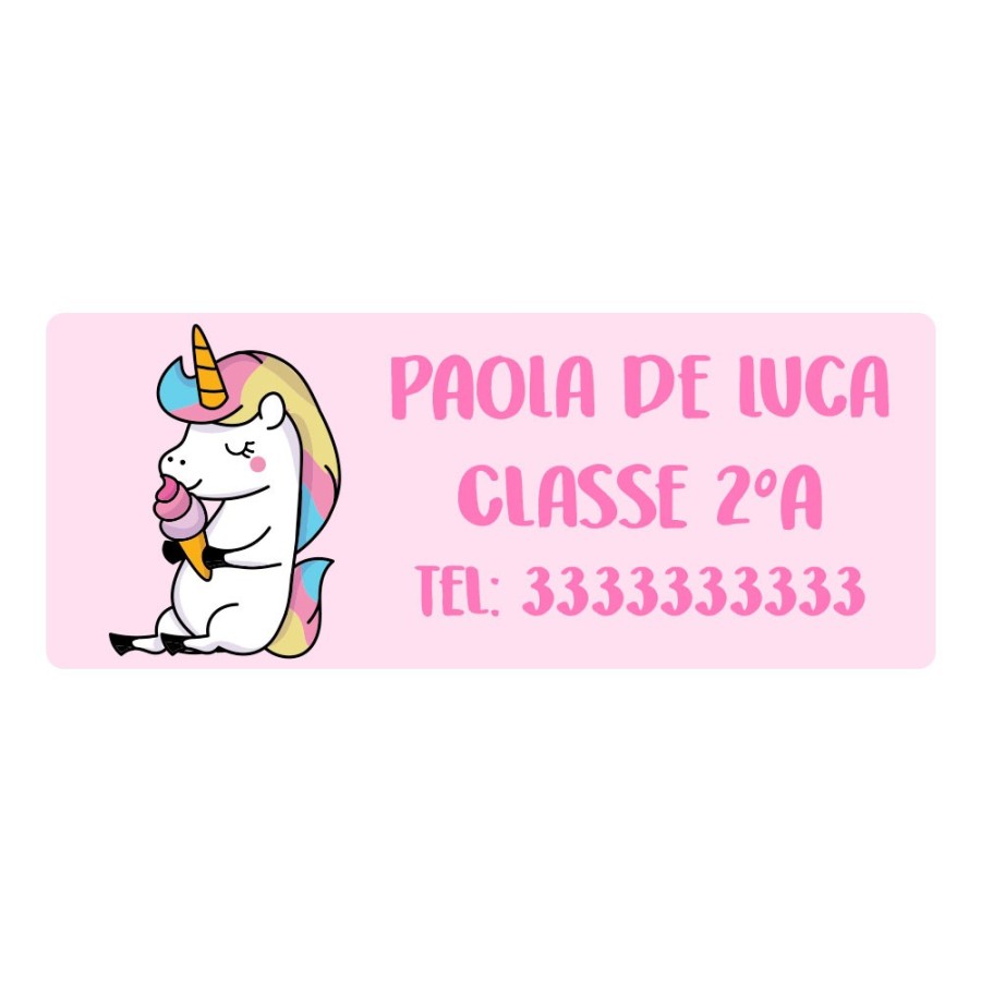 Etichette termoadesive personalizzate con nome unicorno con gelato per indumenti scolastici Unicorni