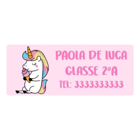 Etichette termoadesive personalizzate con nome unicorno con gelato per indumenti scolastici Unicorni