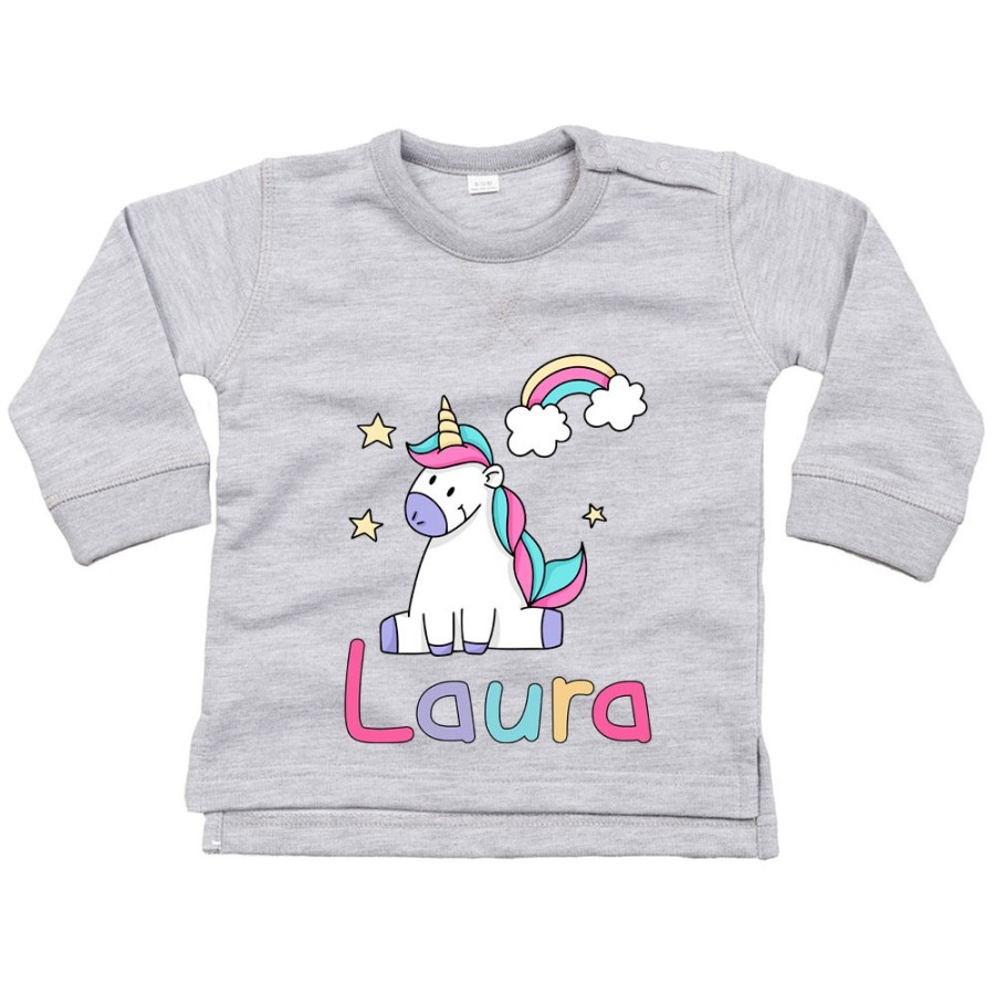Felpa neonato personalizzata con nome unicorno con arcobaleno e stelle Unicorni